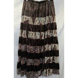 Gypsy Bohemian Peasant Ruffled Tiered Velvet Maxi Skirt Aryeh Size L